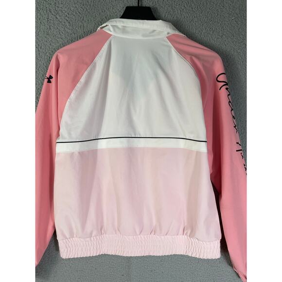 Under Armour Pink White Windbreaker XS Loose Fit Jacket Zip Front Logo Sleeve - Picture 13 of 13